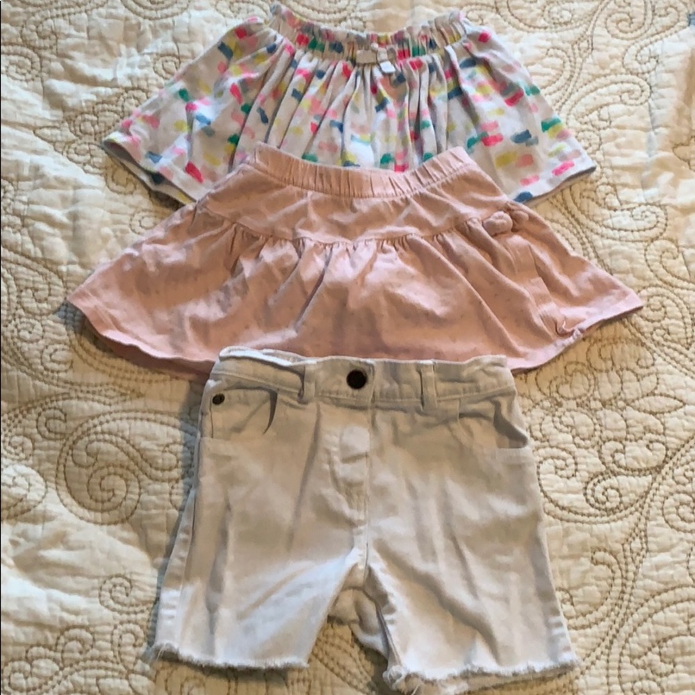 2 girls skirts, 1 pair of shorts